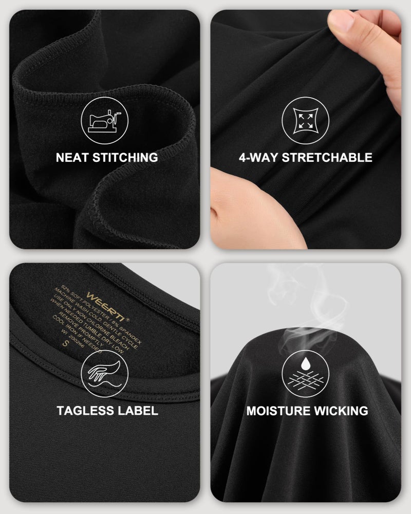 WEERTI ملابس داخلية حرارية للنساء WEERTI بنطلون طويل مع بطانة فليس للطبقة الأساسية للنساء ملابس علوية وسفلية للطقس البارد باللون الأسود - Image 4